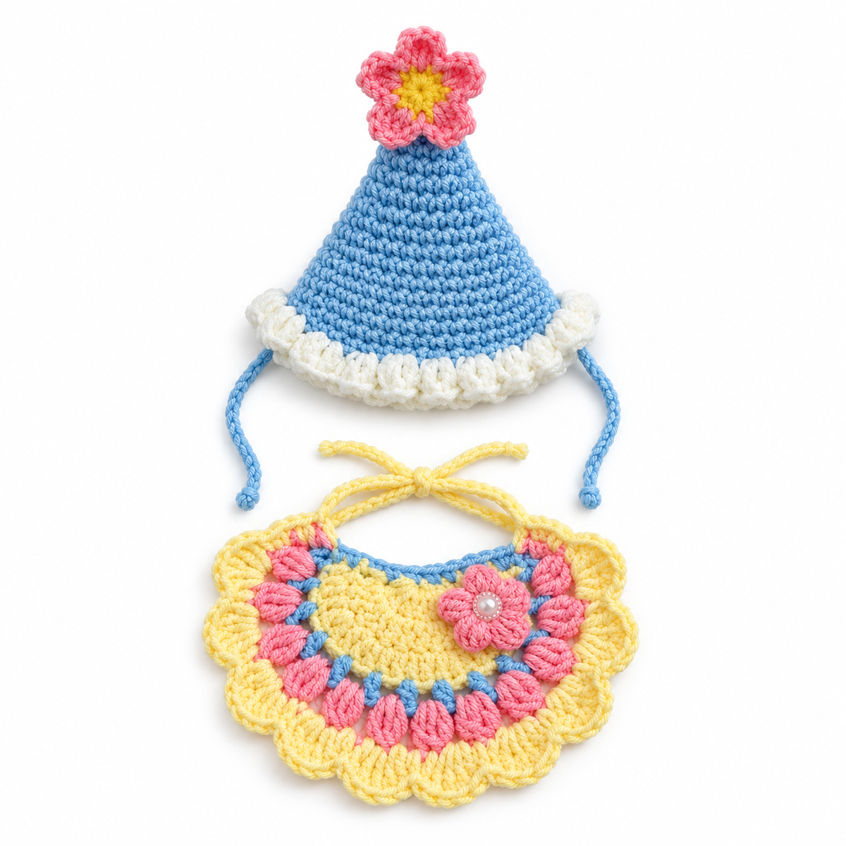 Flower Party Hat & Collar Options - Blue & Pink Flower Set