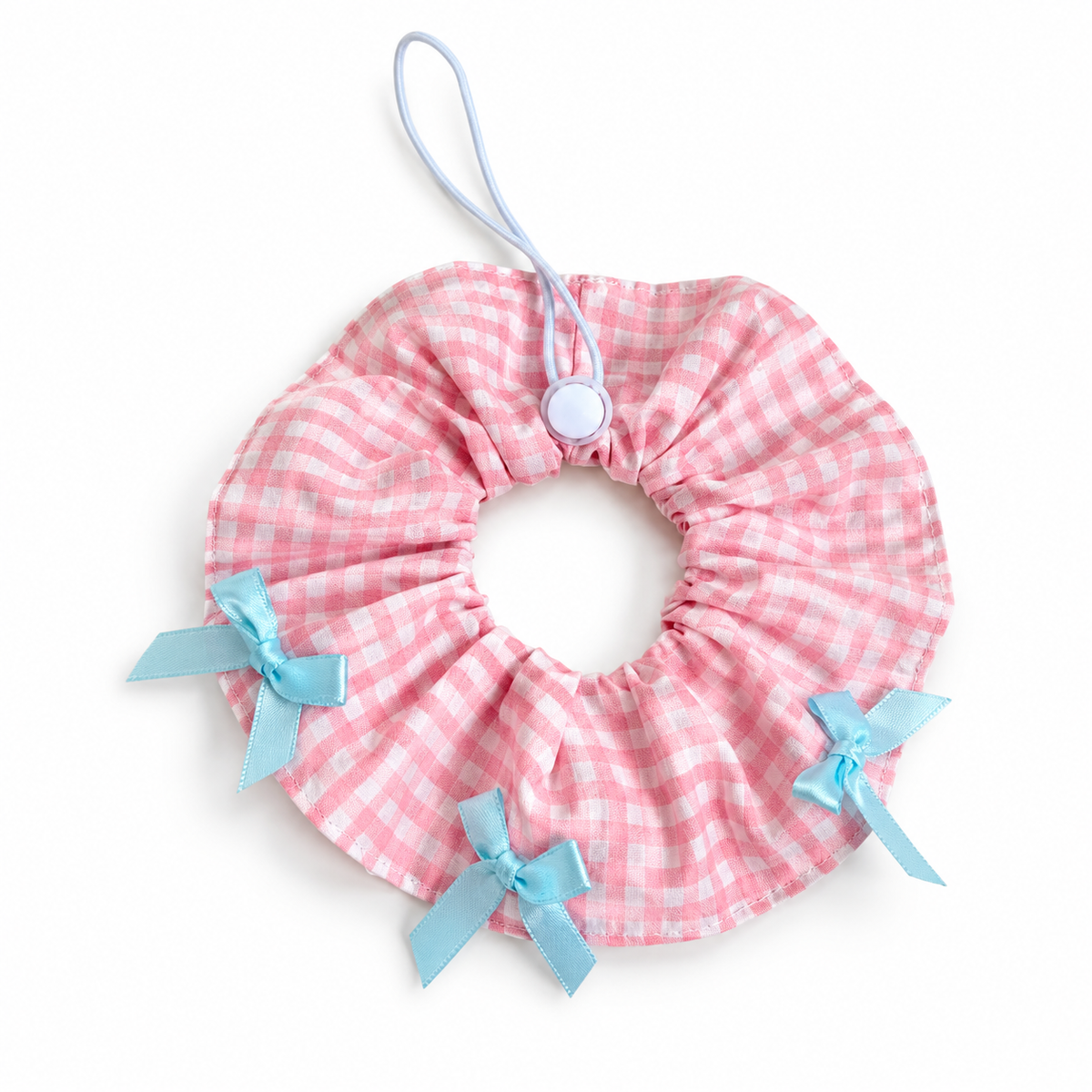 Cotton Print Scrunchie Collar - Pink Gingham