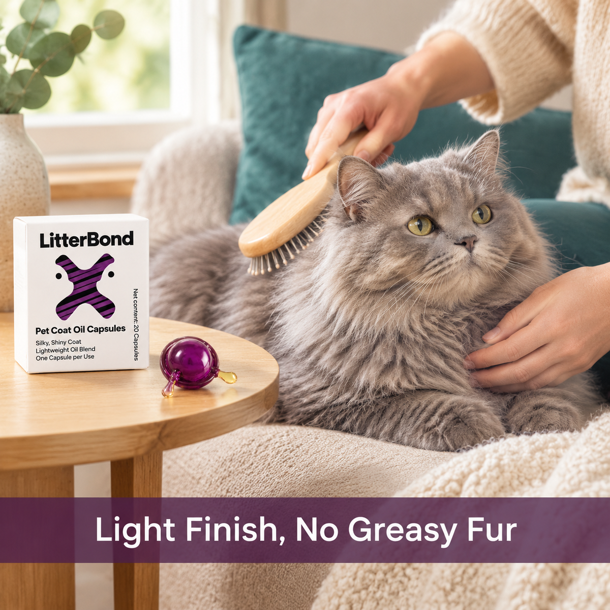LitterBond Coat Oil Capsules 20 ct - easy to use