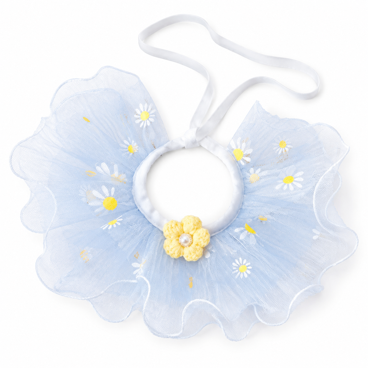 Floral Tulle Ruffle Collar - Daisy Sky Blue
