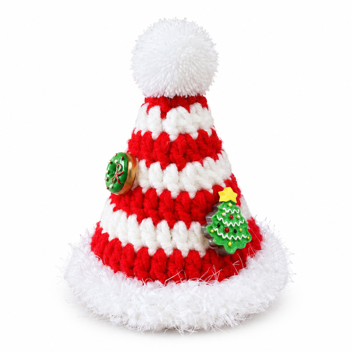 Chunky Knit Christmas Tree Hat - Red & White Stripe