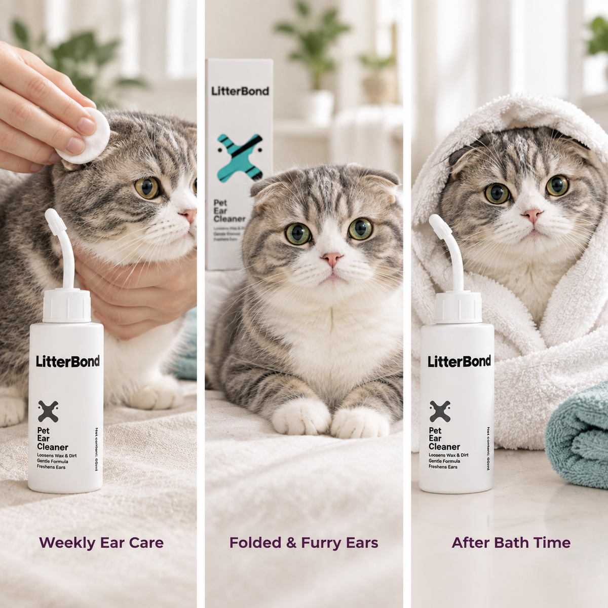 LitterBond Ear Cleaner 60 ml - three ways to use it