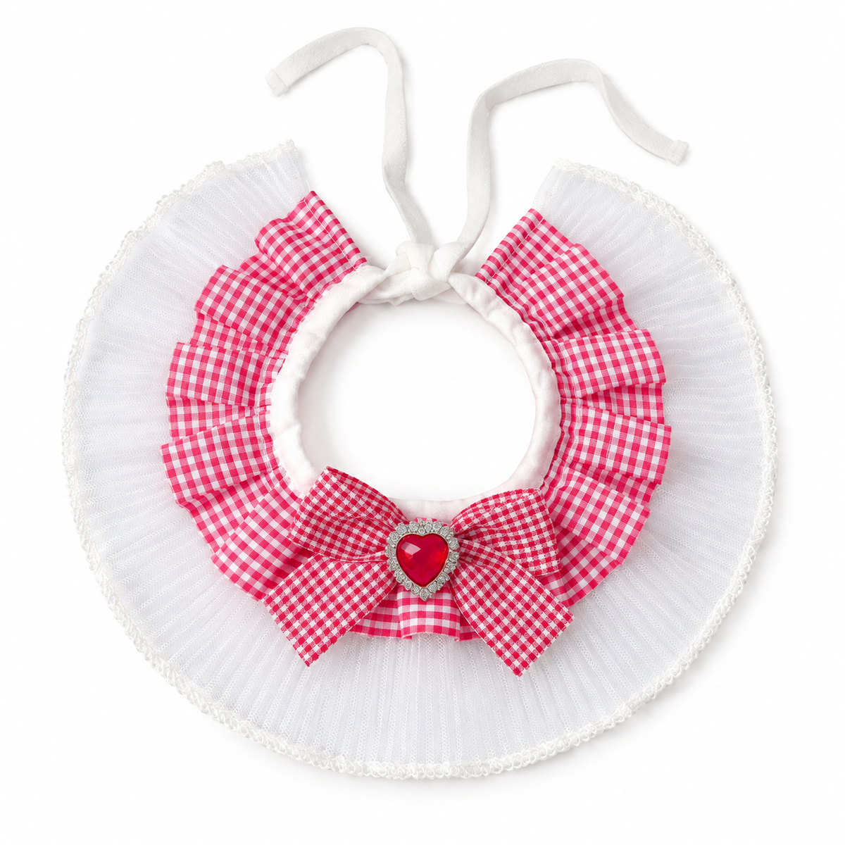 Gingham Heart Bow Ruffle - Red Check Heart