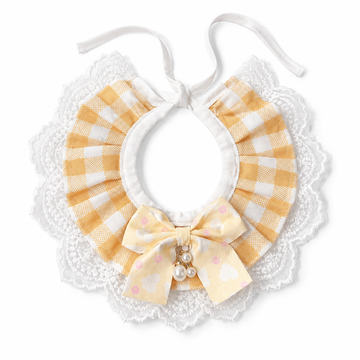 Gingham Pearl Drop Bow Ruffle - Golden Gingham