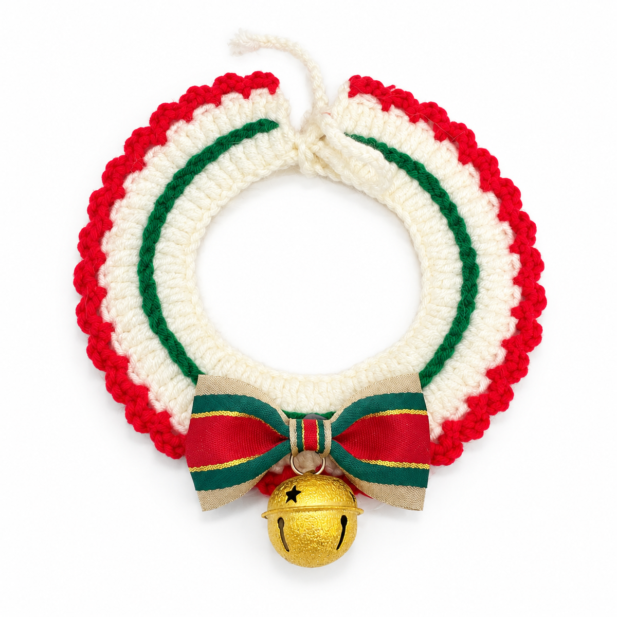 Gold Jingle Bell Ribbon Collar - Bell Red Edge