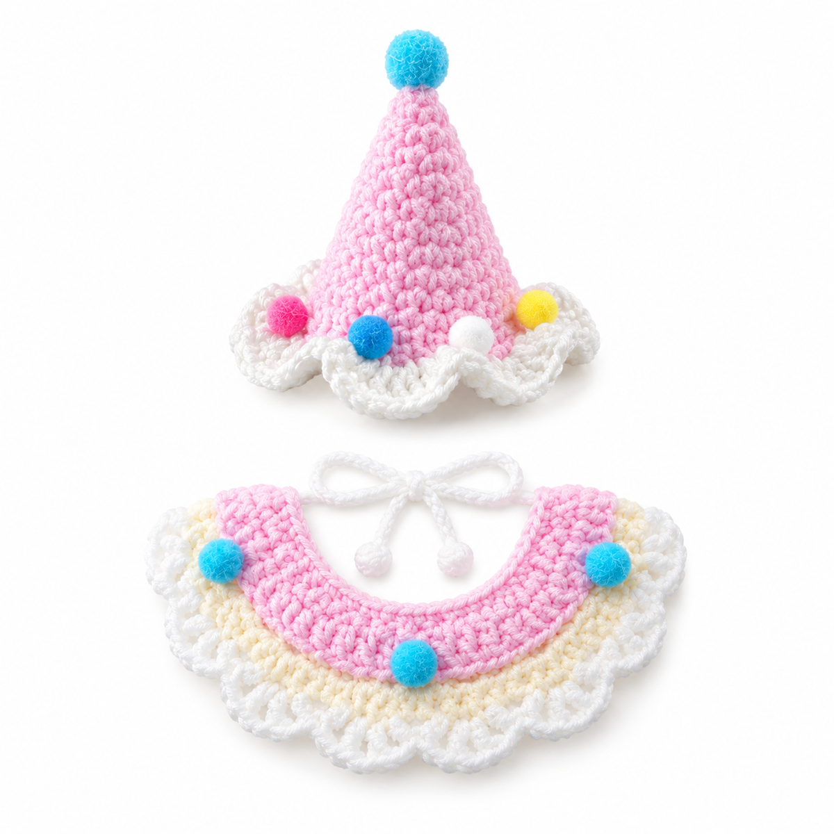 Crochet Party Hat & Collar Options - Pink Confetti Set