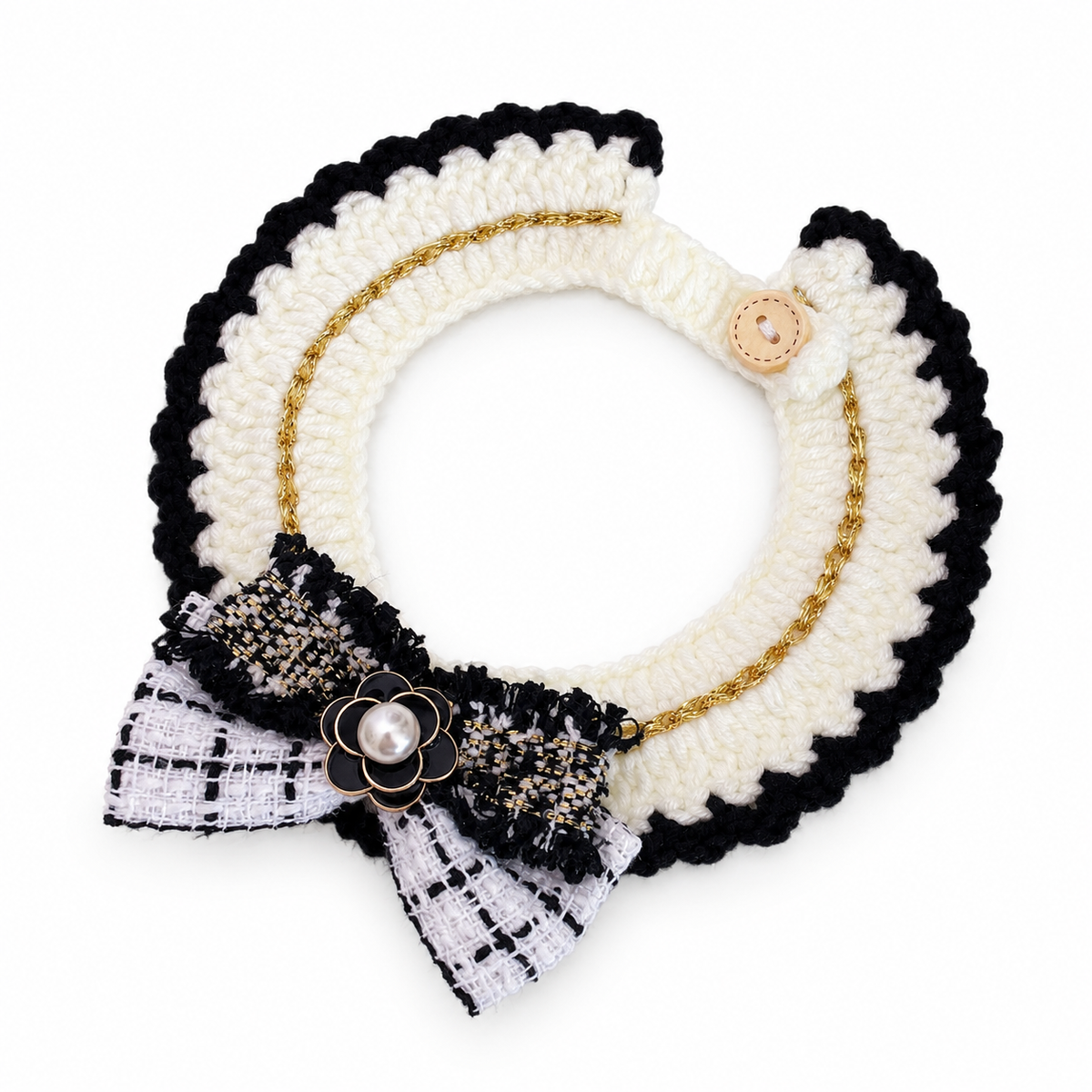 Tweed Bow Crochet Collar - Camellia Tweed