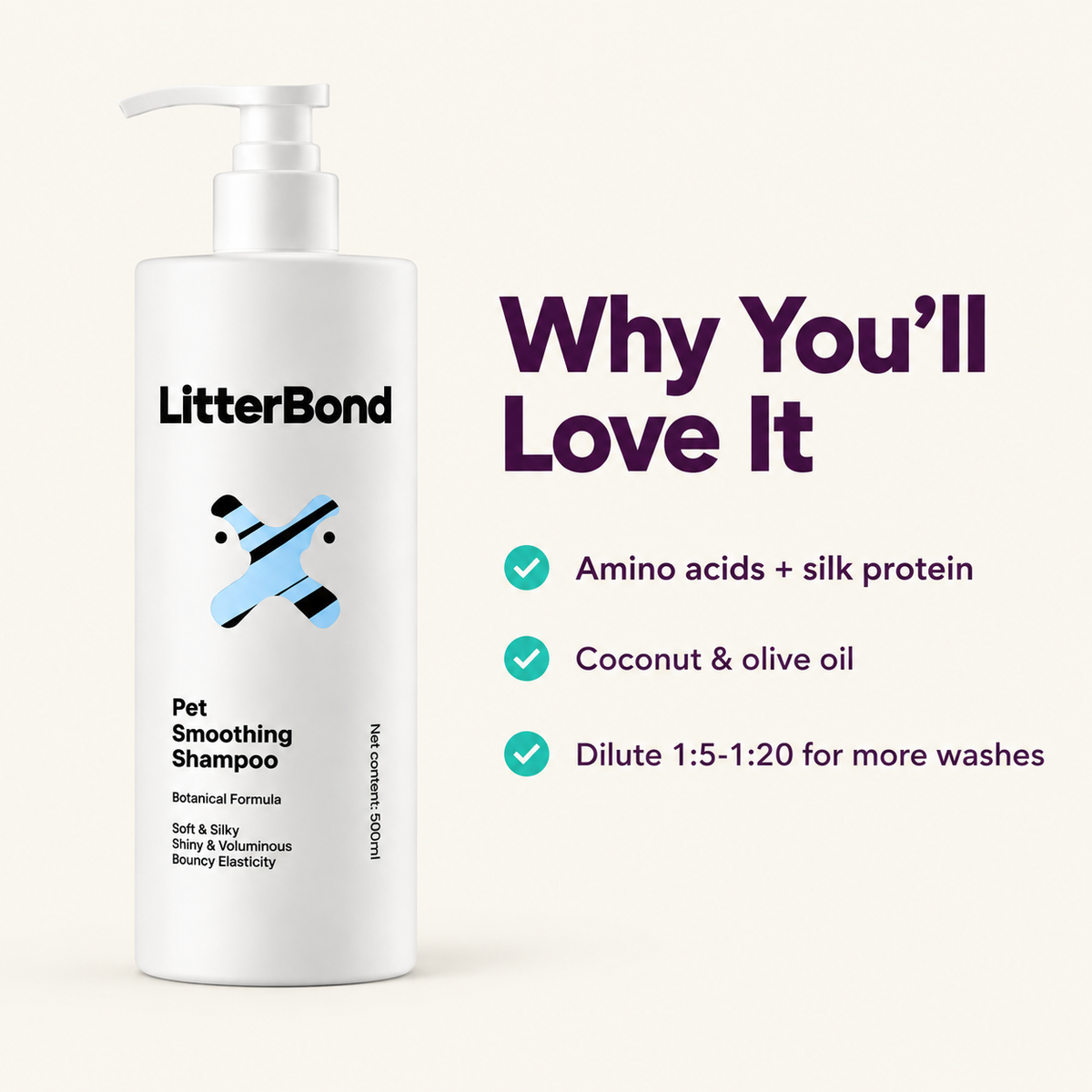 LitterBond Shampoo & Conditioner 500 ml 3 types - key features