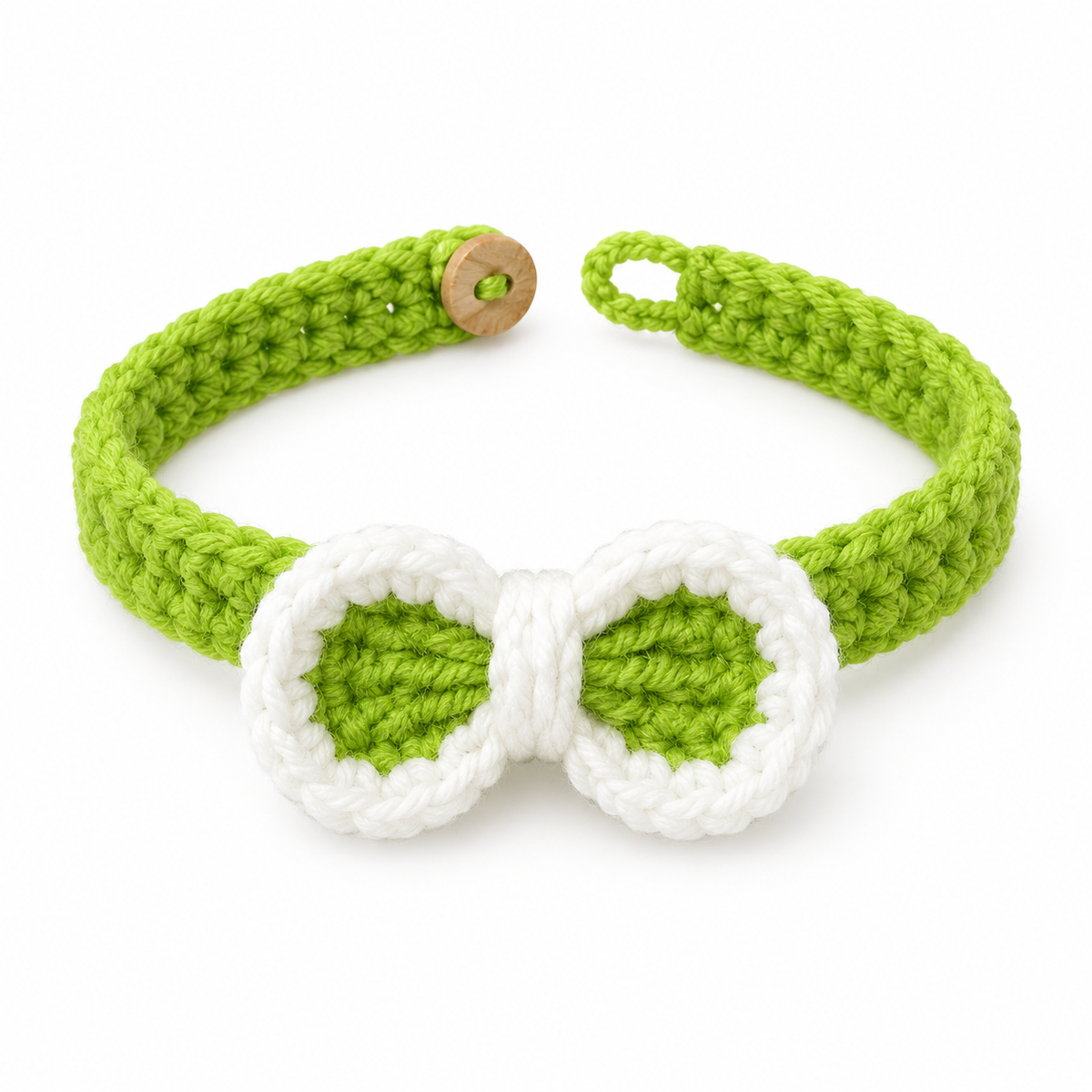 Crochet Bow Button Collar - Green Bow