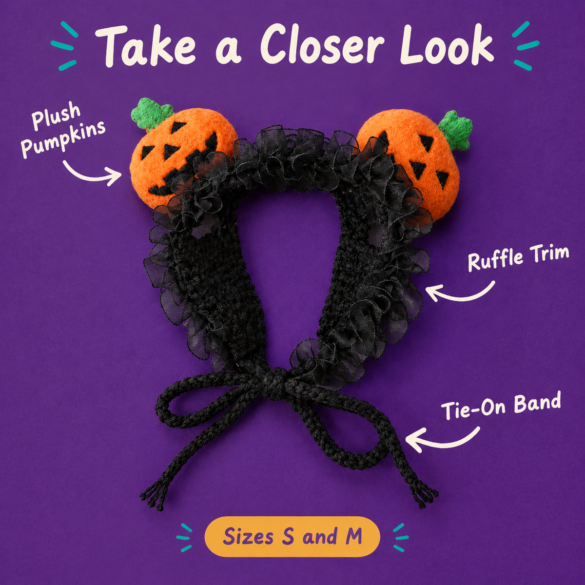 LitterBond Pumpkin & Rose Halloween Headpiece - close-up details