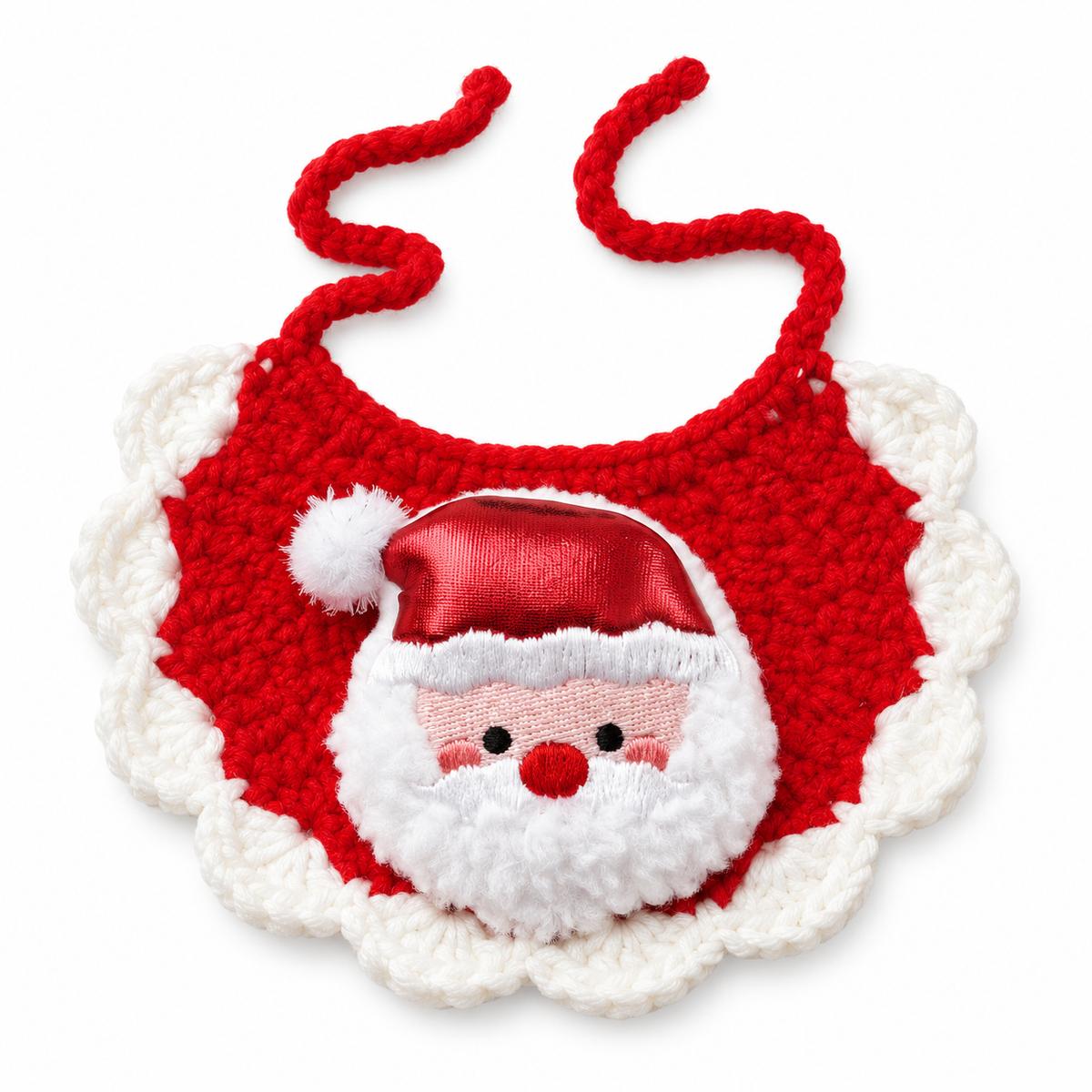 Red Crochet Plush Patch Bib - Santa
