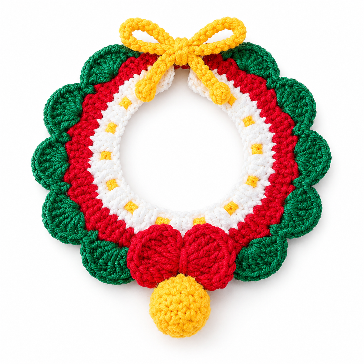 Santa, Bell & Tree Crochet Collar - Green Ball