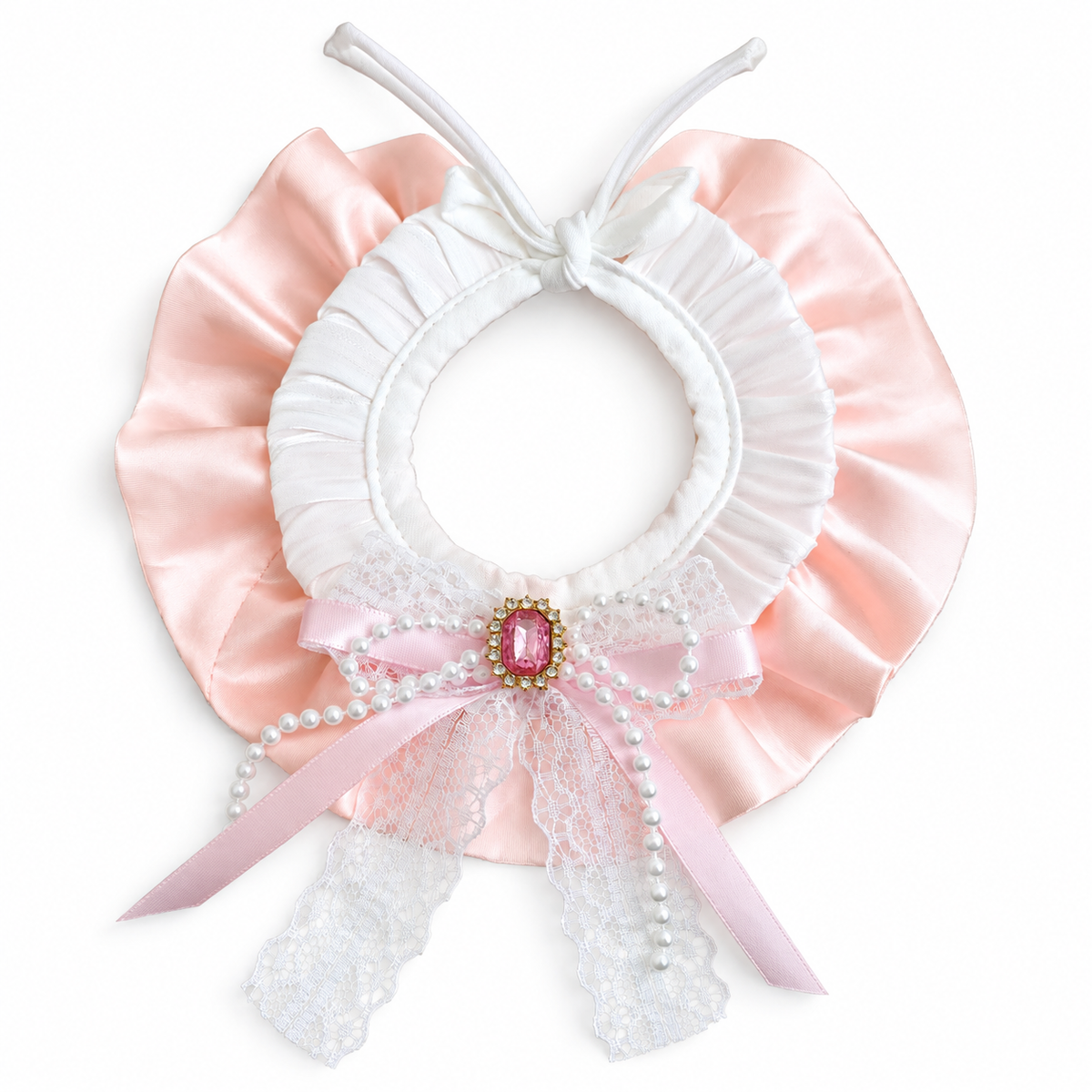 Lace Birthday Hat & Collar Options - Pink Satin Ruffle Collar