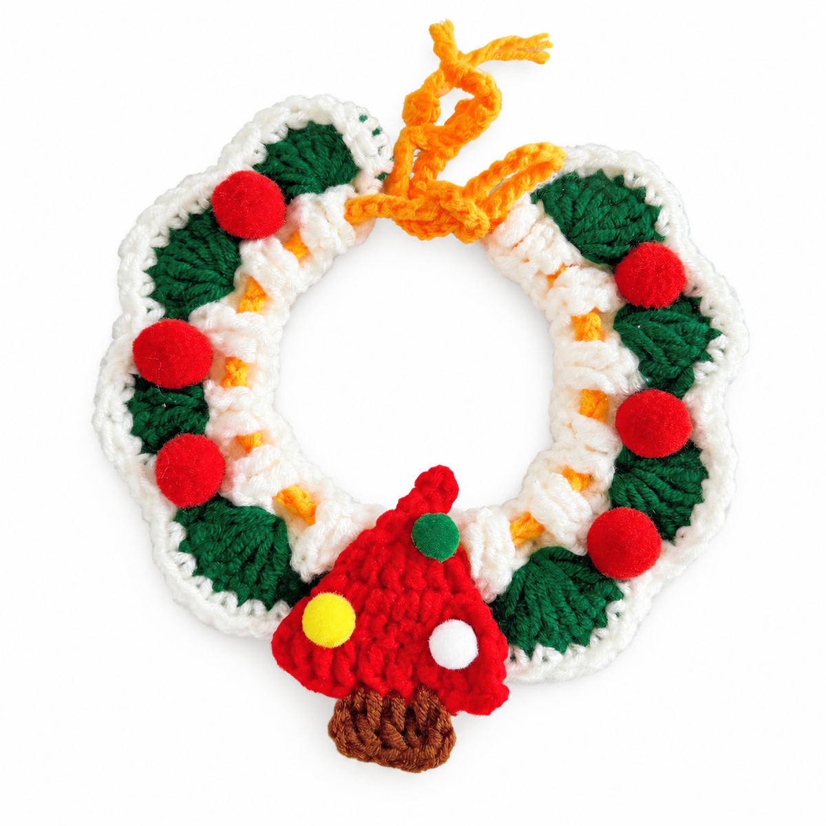 Christmas Pom-Pom Crochet Collar - Green Tree