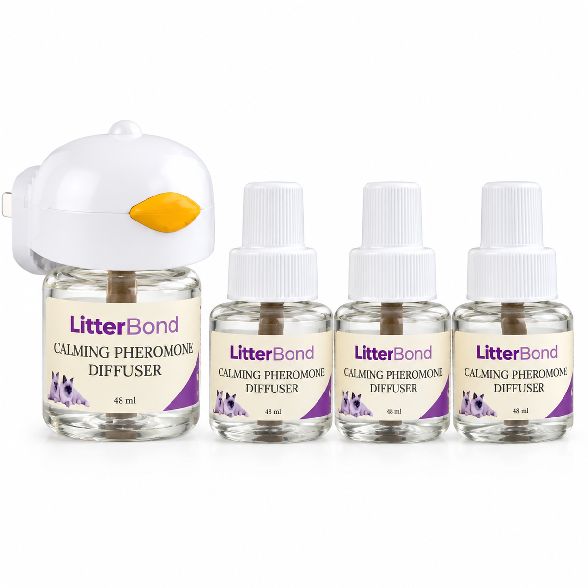 LitterBond Calming Diffuser Kit 1 diffuser + 3 refills on white background