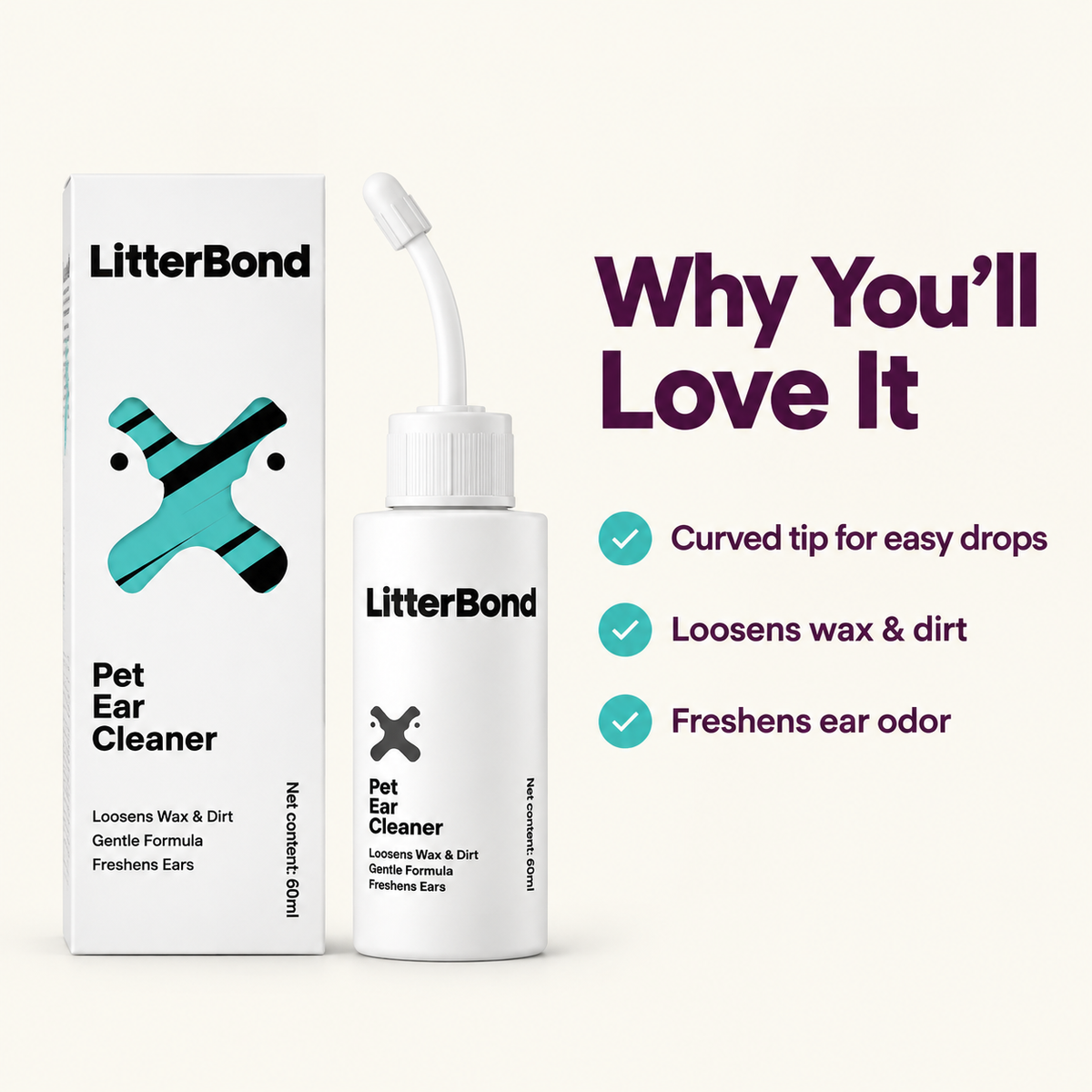 LitterBond Ear Cleaner 60 ml - key features
