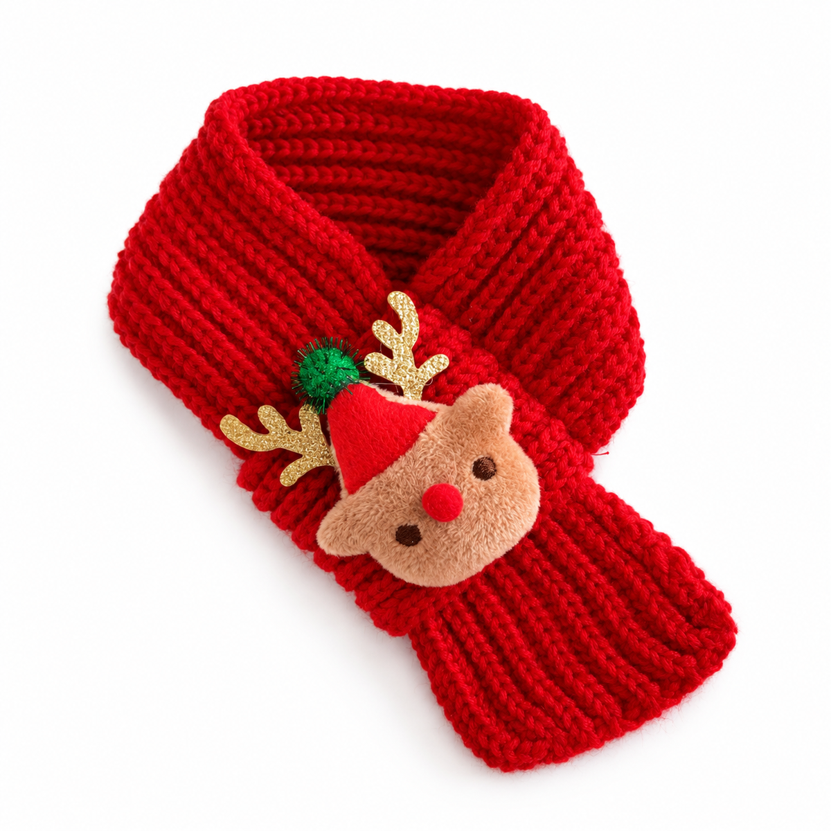 Pull-Through Christmas Knit Scarf - Red Reindeer