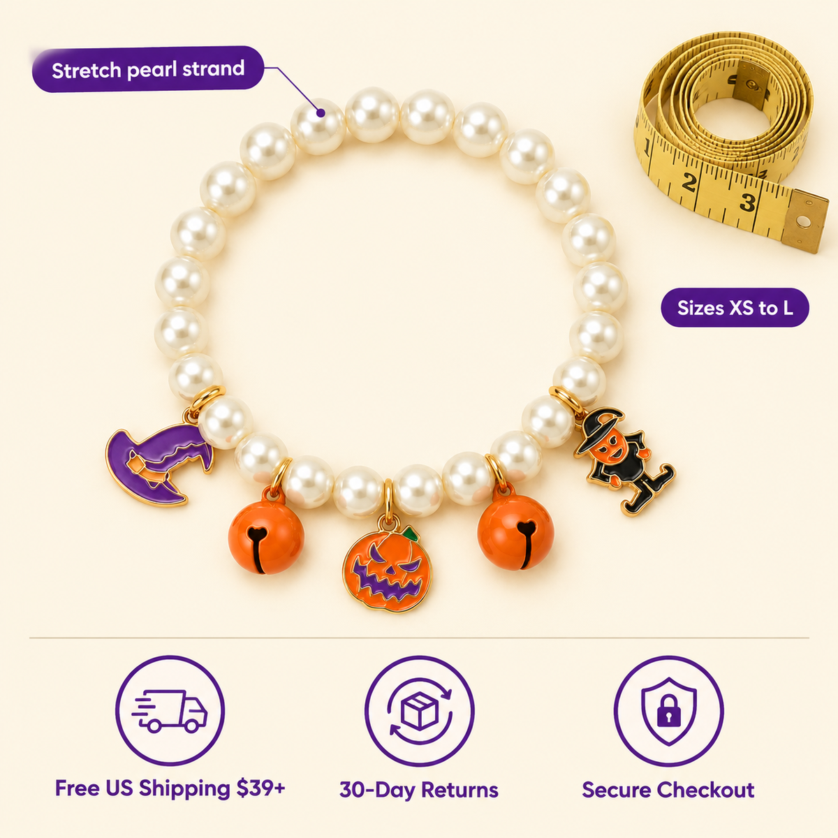LitterBond Halloween Pearl Charm Necklace - size and store policies