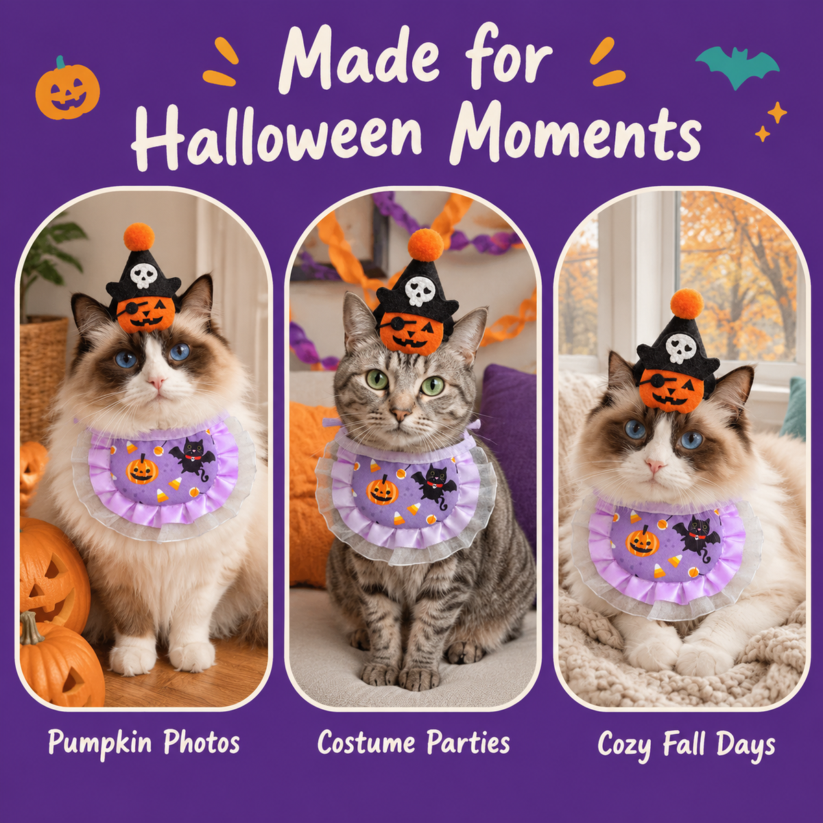 LitterBond Halloween Bib & Party Hat Set - Halloween moments