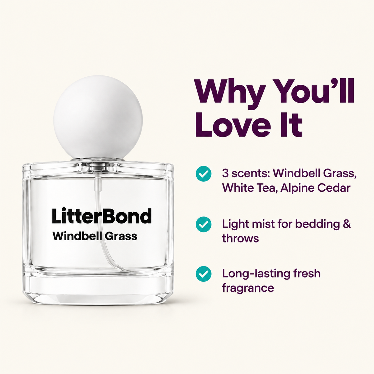LitterBond Cologne Spray 50 ml 3 scents - key features