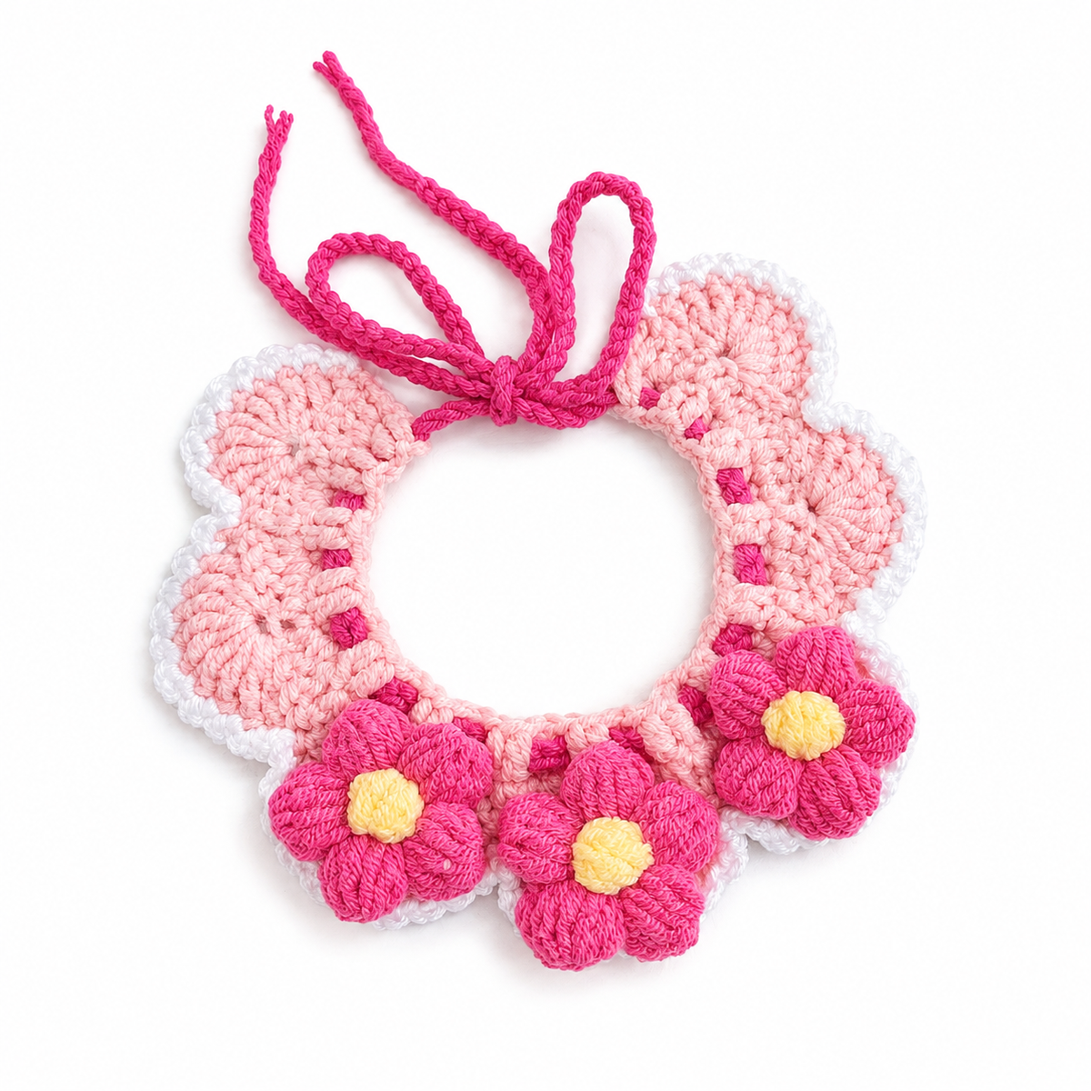 Puff Flower Crochet Collar - Fuchsia on Pink