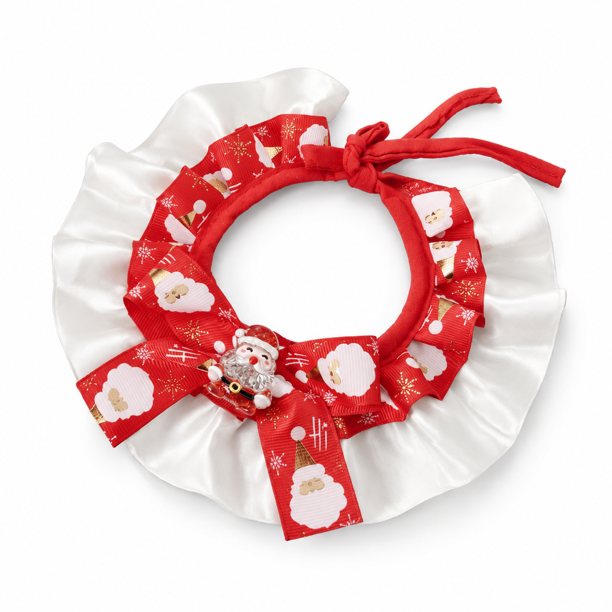 Satin Frill Ribbon Bow Collar - Red Santa