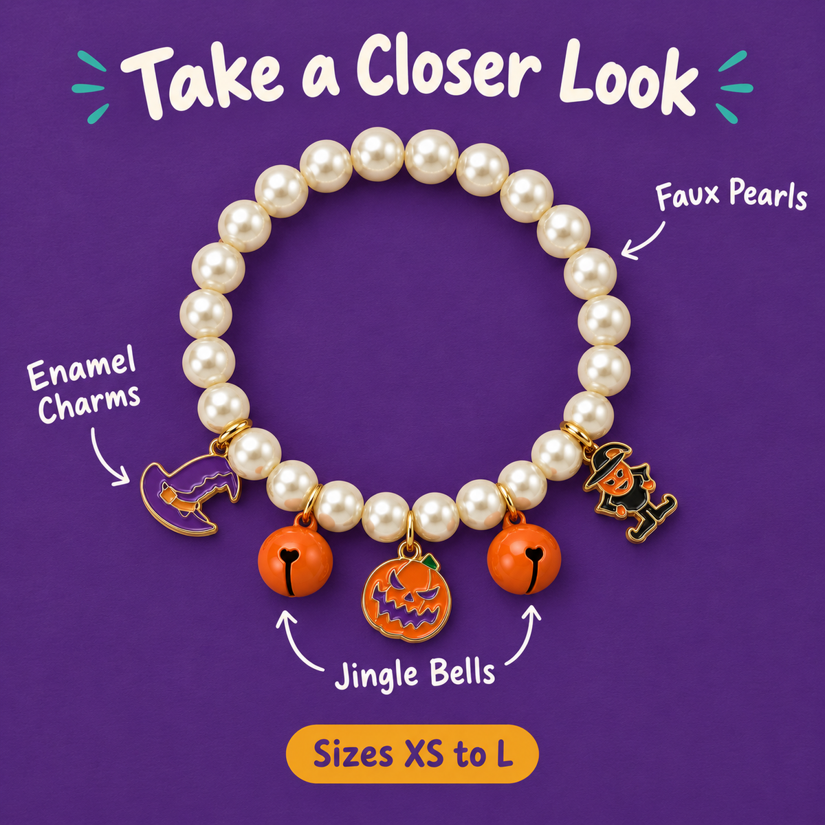 LitterBond Halloween Pearl Charm Necklace - close-up details