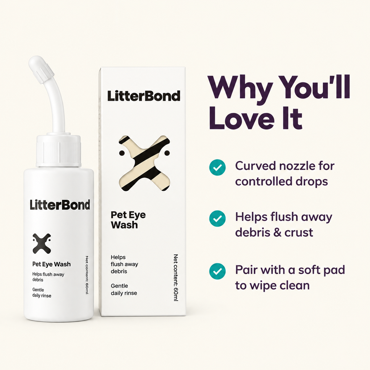 LitterBond Eye Wash 60 ml - key features