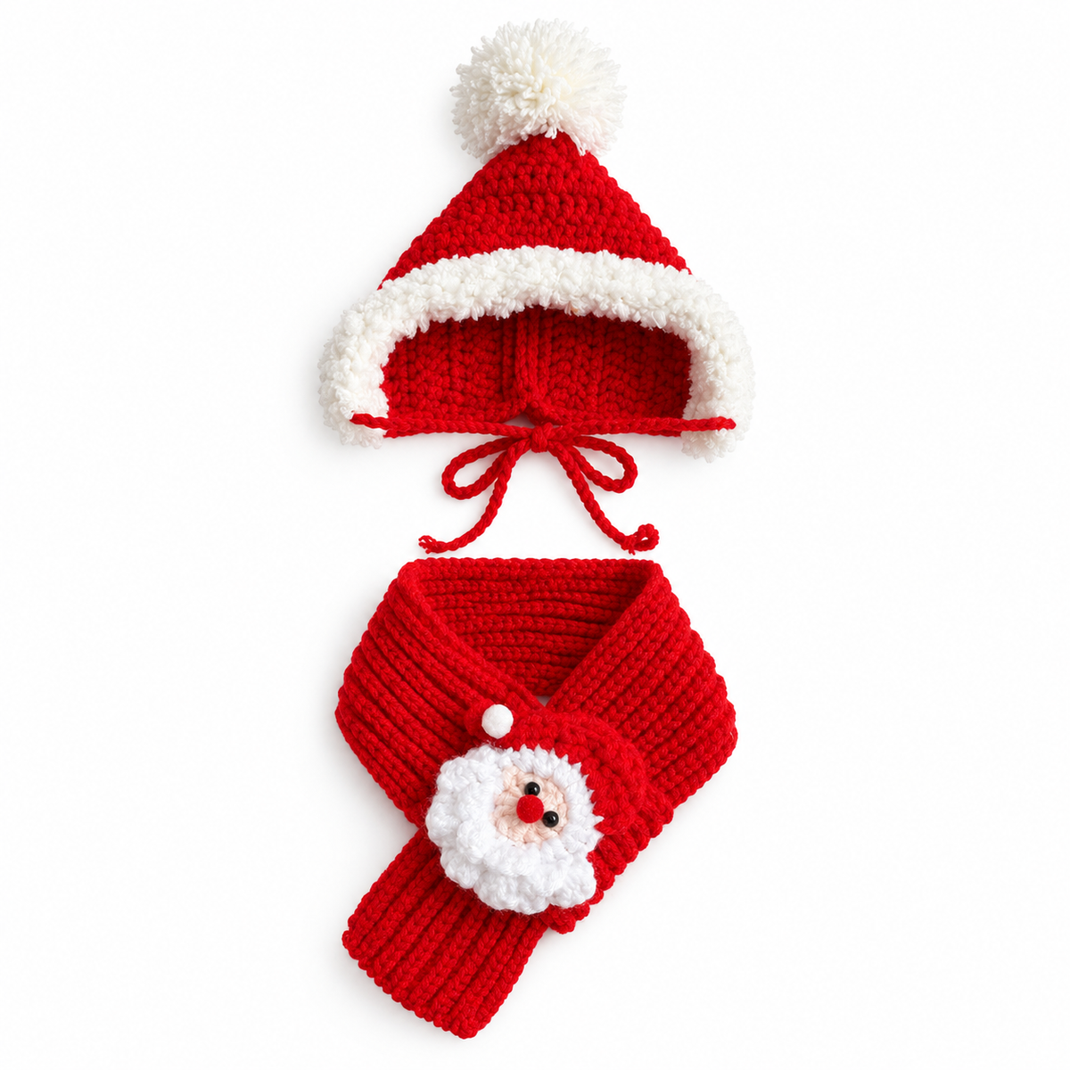 Santa Face Scarf & Bonnet Set - Red Santa