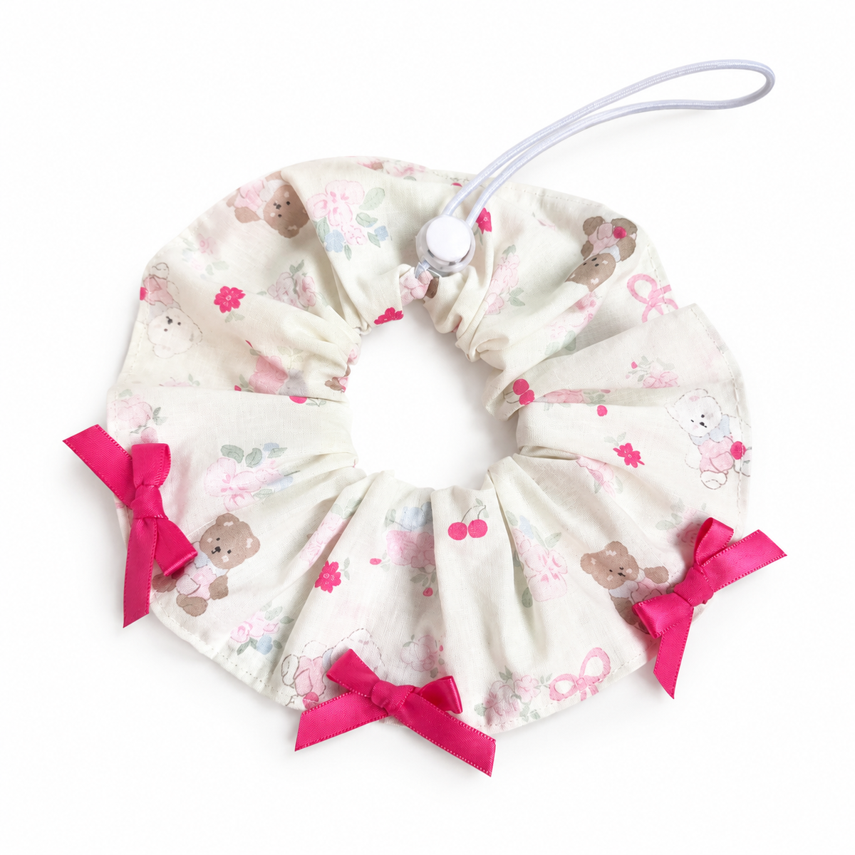 Cotton Print Scrunchie Collar - Cherry Teddy