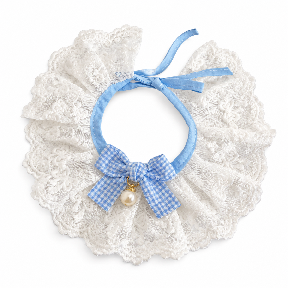 Gingham Bow Lace Collar - Blue Gingham