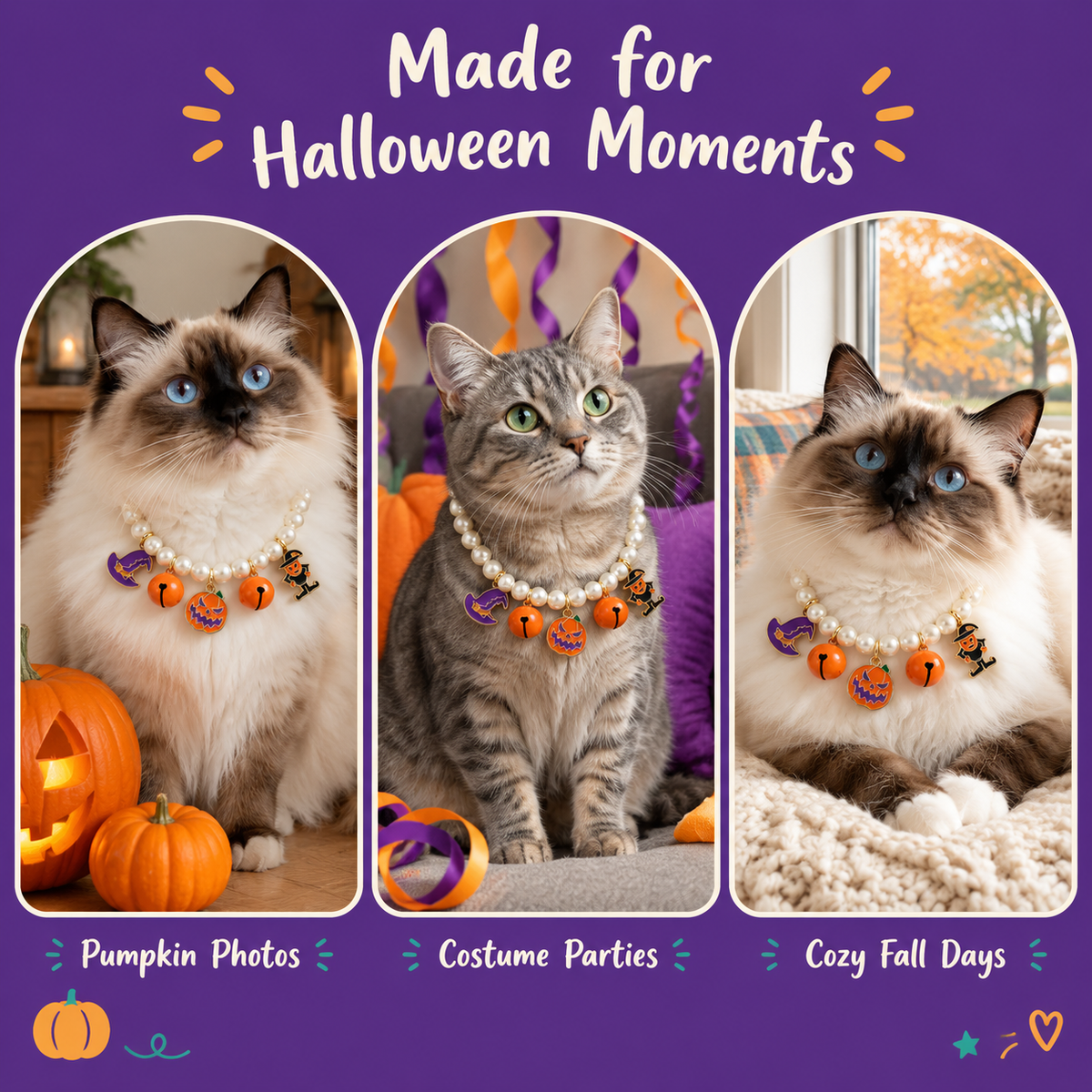 LitterBond Halloween Pearl Charm Necklace - Halloween moments