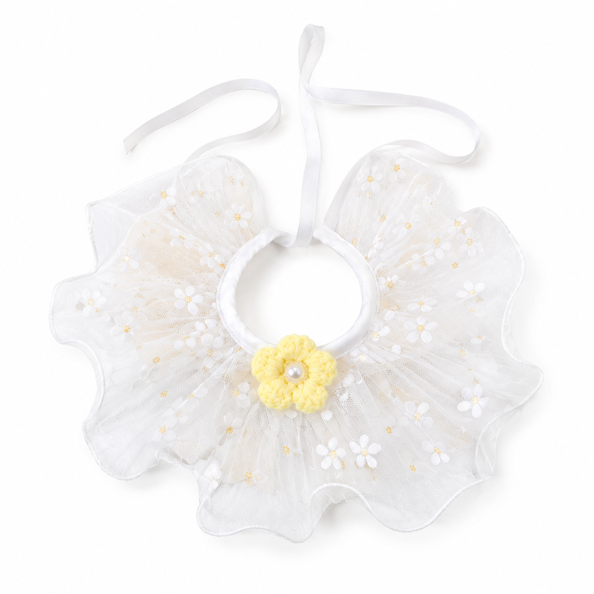 Floral Tulle Ruffle Collar - Cream Ivory