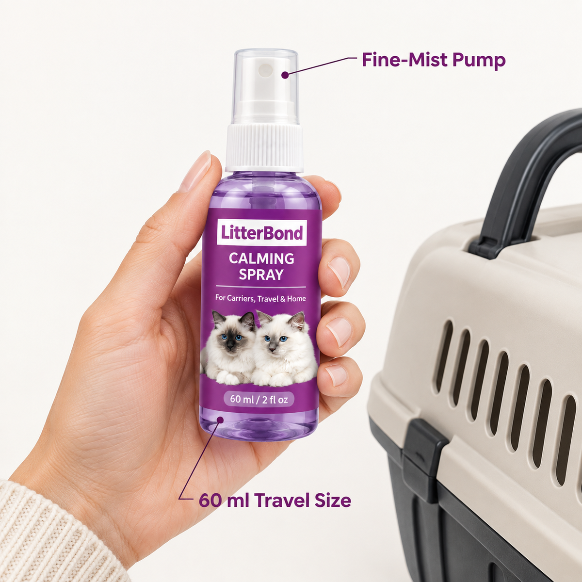 LitterBond Calming Spray 60 ml - size and materials