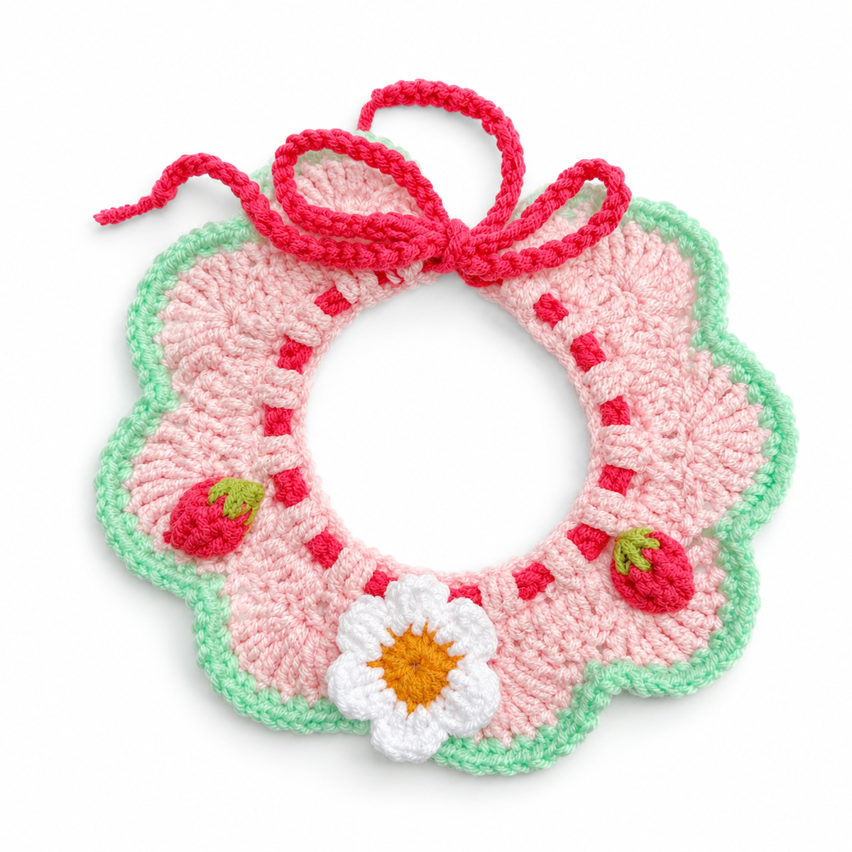 Scalloped Daisy Crochet Collar - Pink Strawberry