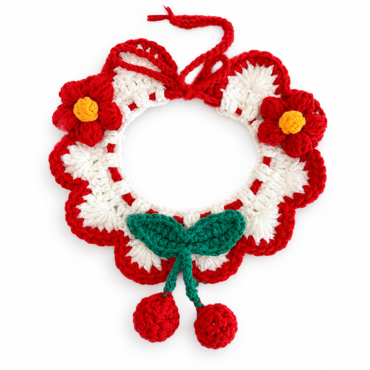 Red Cherry Crochet Flower Collar - Red Cherry