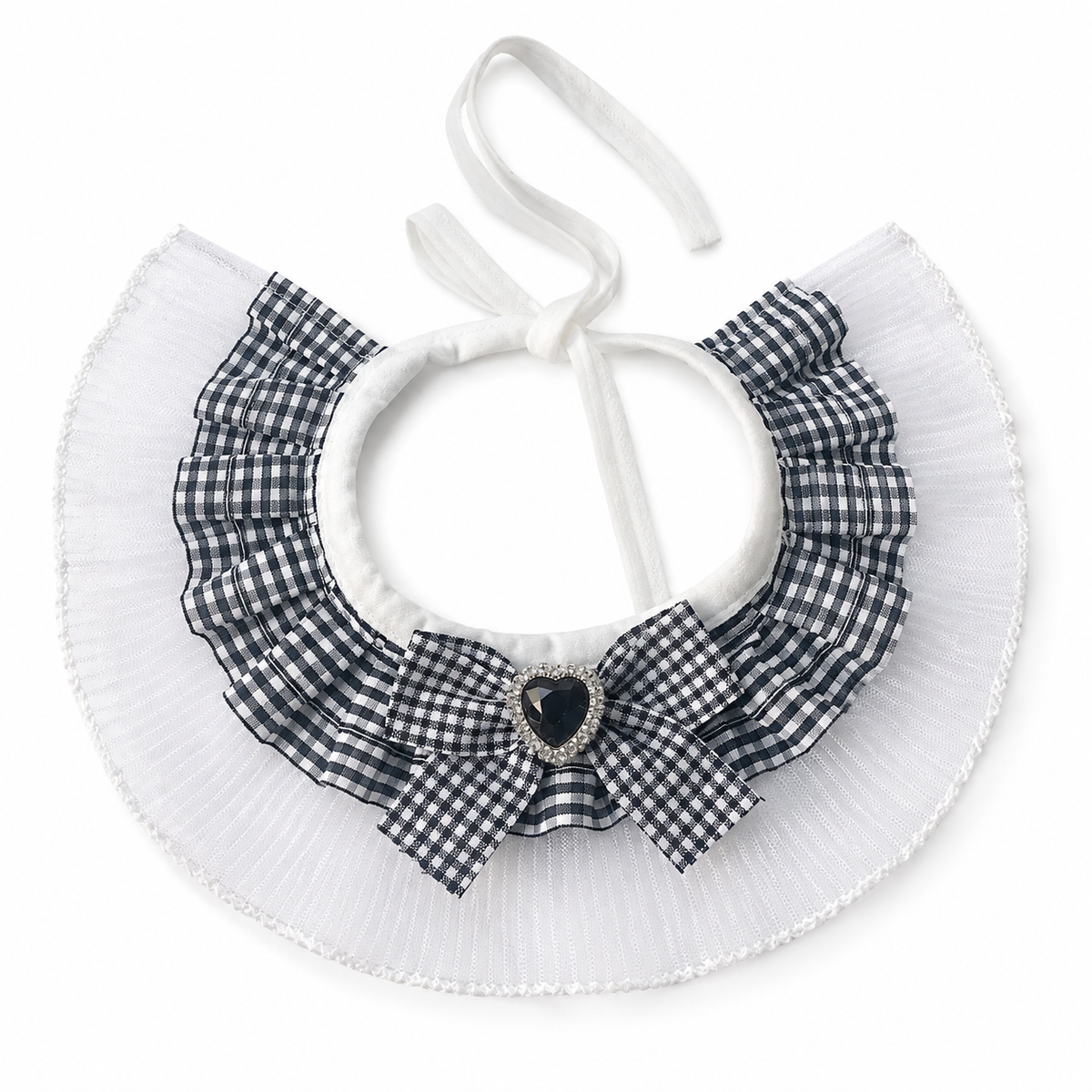 Gingham Heart Bow Ruffle - Black Check Heart
