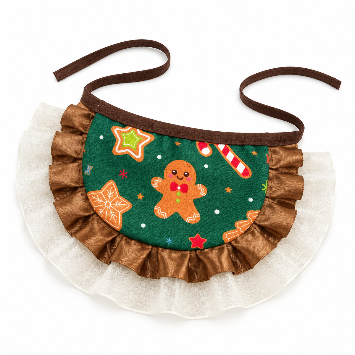 Christmas Print Ruffle Bib - Green Gingerbread