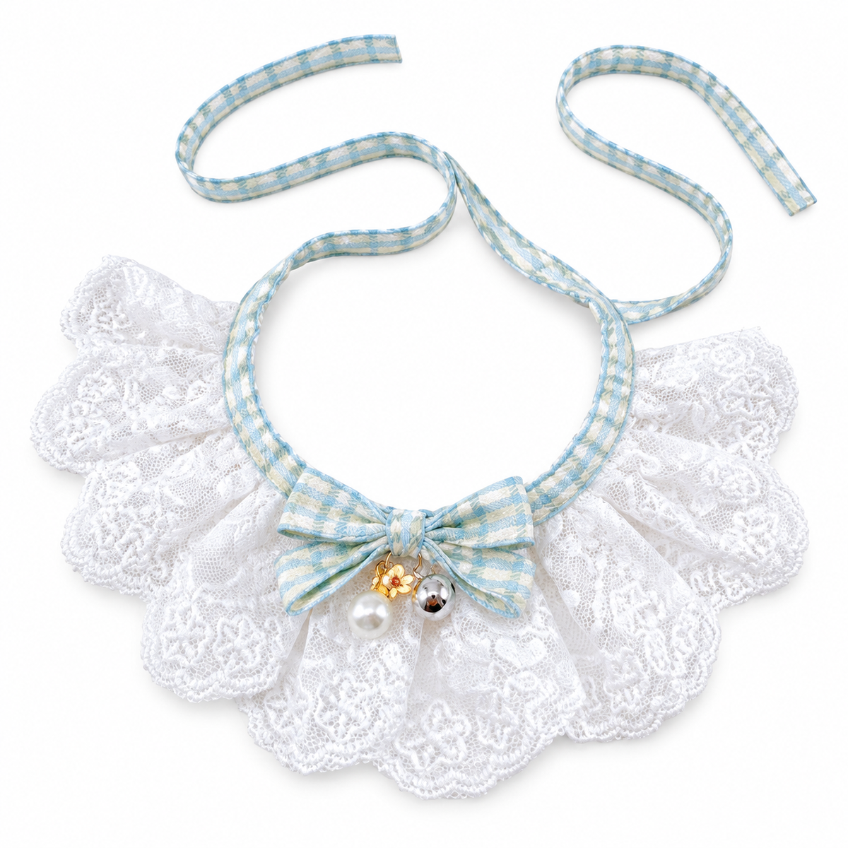 Checked Bow Lace Ruffle - Pastel Green Check