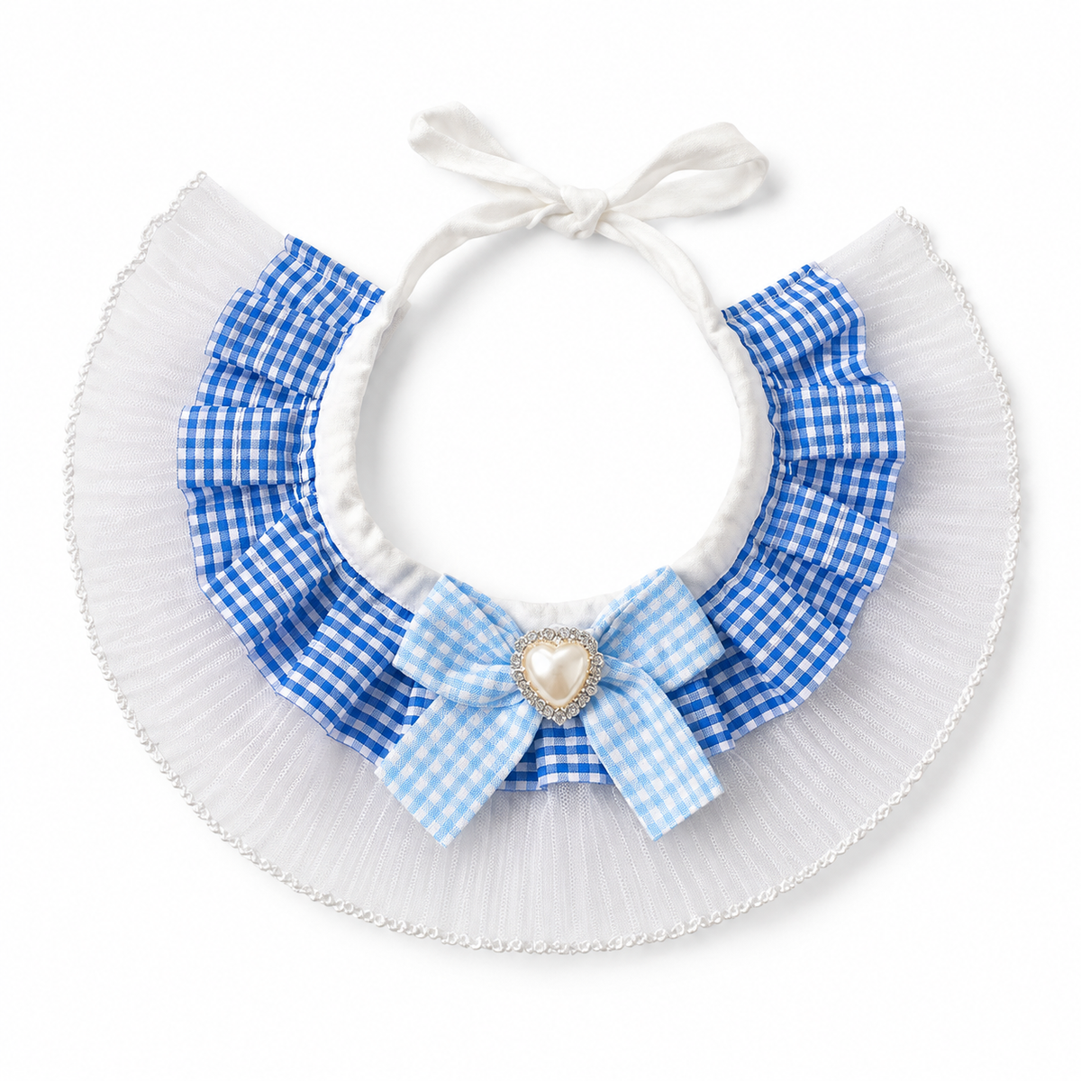 Gingham Heart Bow Ruffle - Blue Check Heart