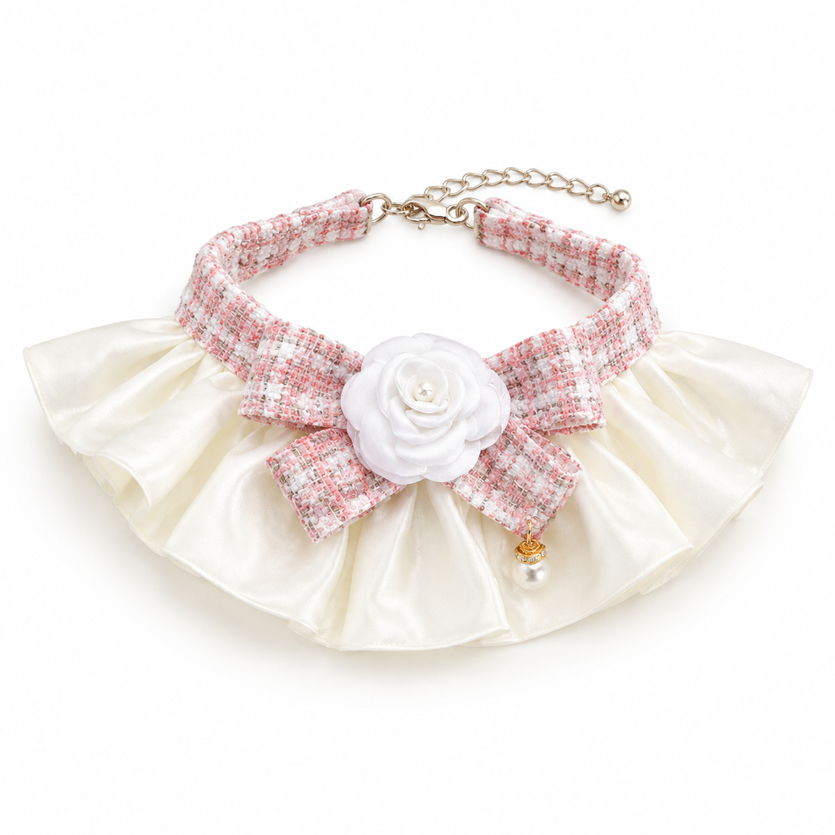 Camellia Tweed Bow Collar - Pink Tweed