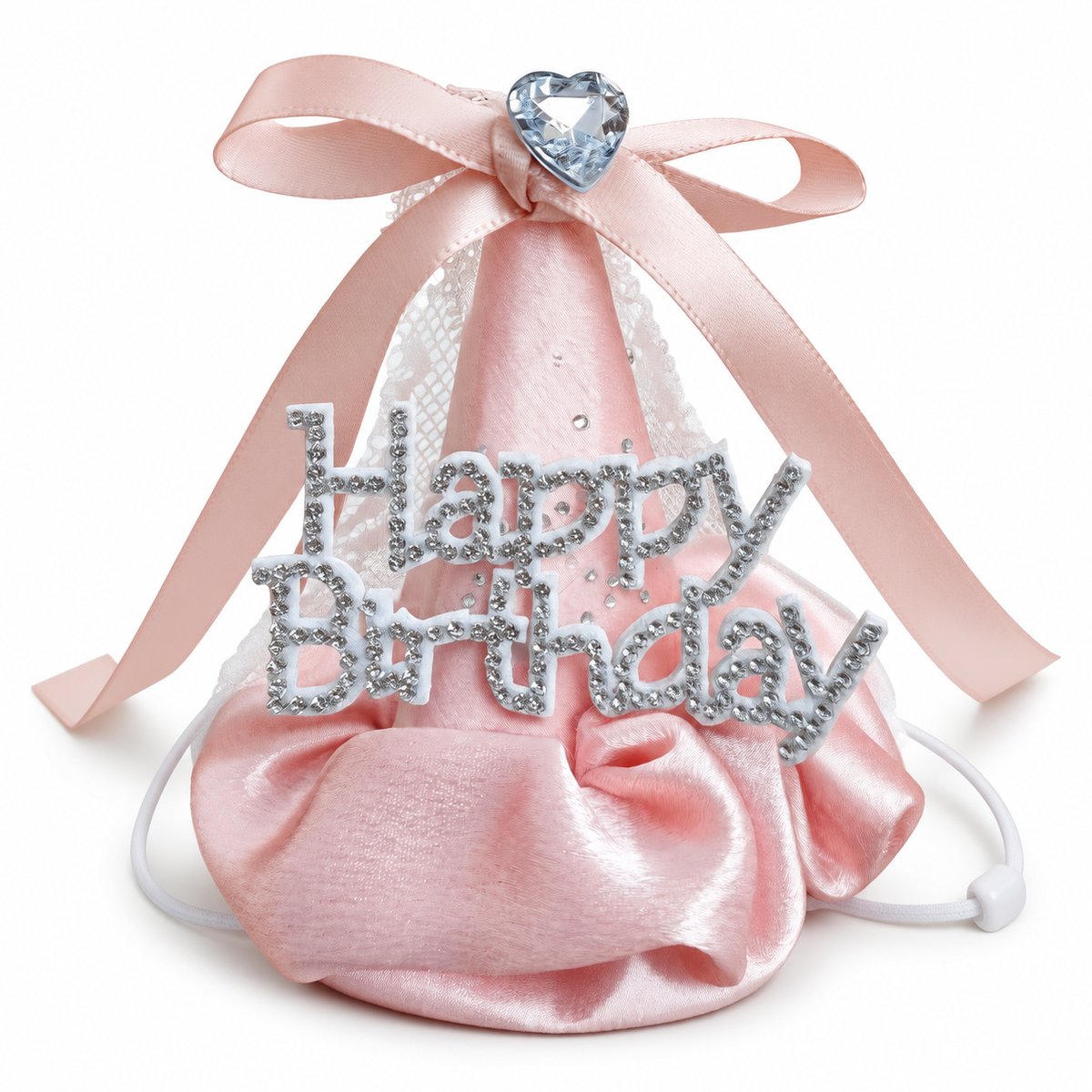 Lace Birthday Hat & Collar Options - Pink Satin Birthday Hat