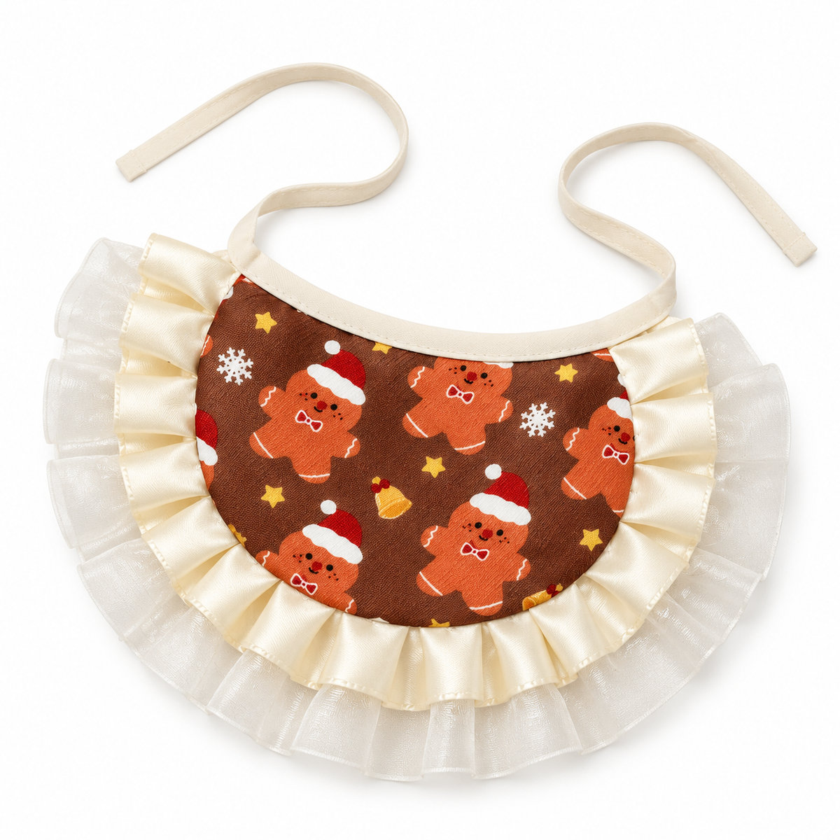 Christmas Print Ruffle Bib - Gingerbread Bears