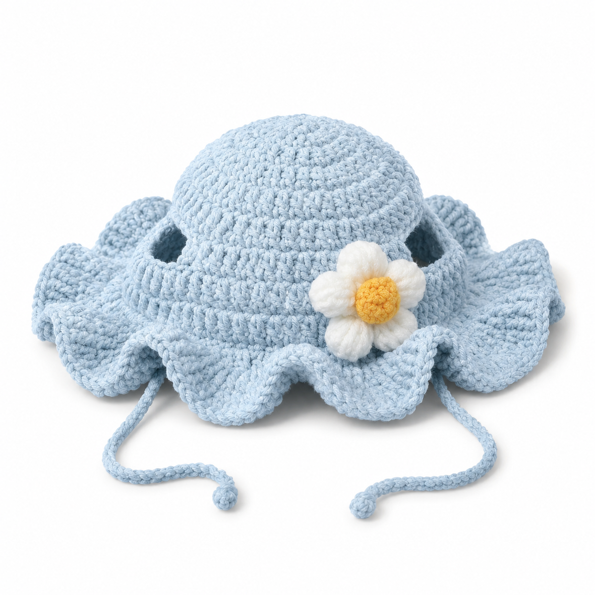 Crochet Dress-Up Hats & Hood - Powder Blue Daisy Brim Hat
