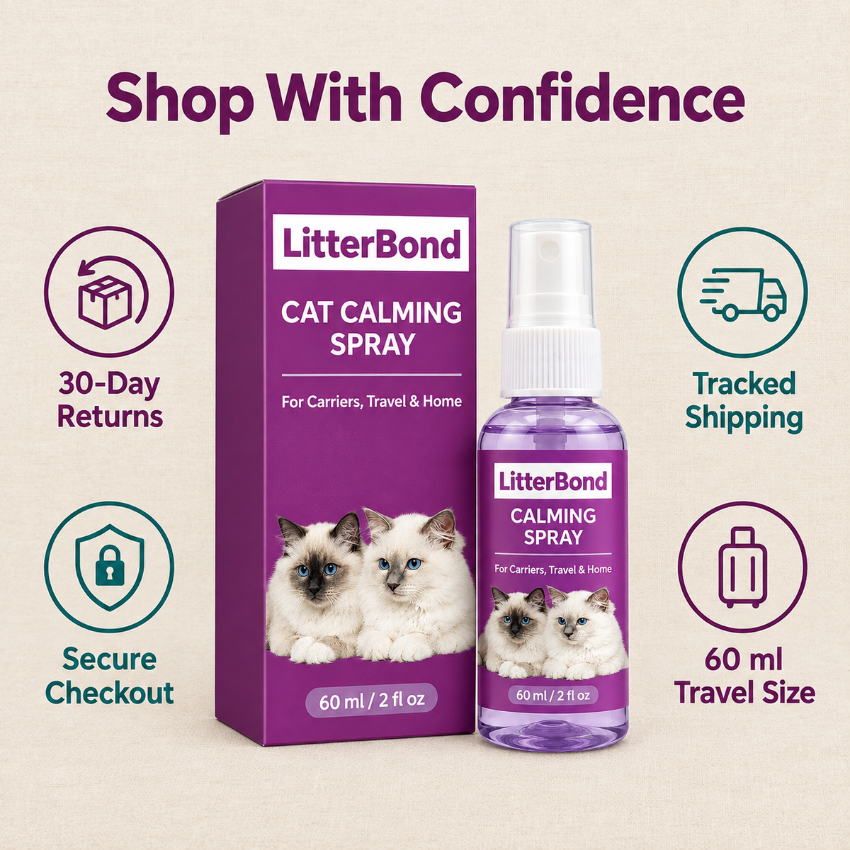 LitterBond Calming Spray 60 ml - 30-day returns, tracked shipping, secure checkout