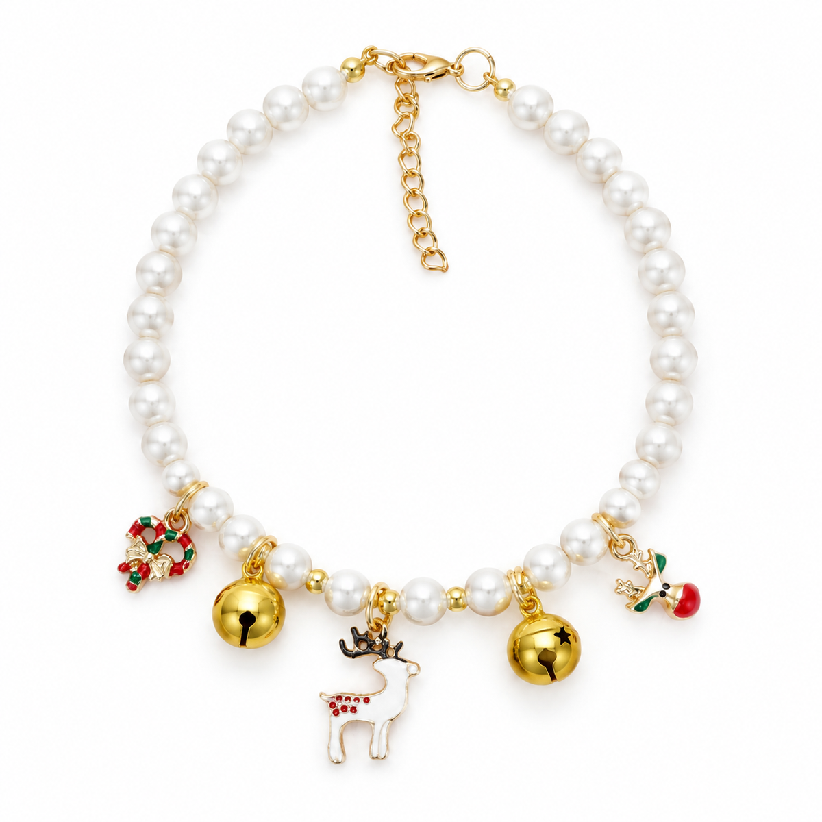 Pearl-Look Charm Necklace - Reindeer