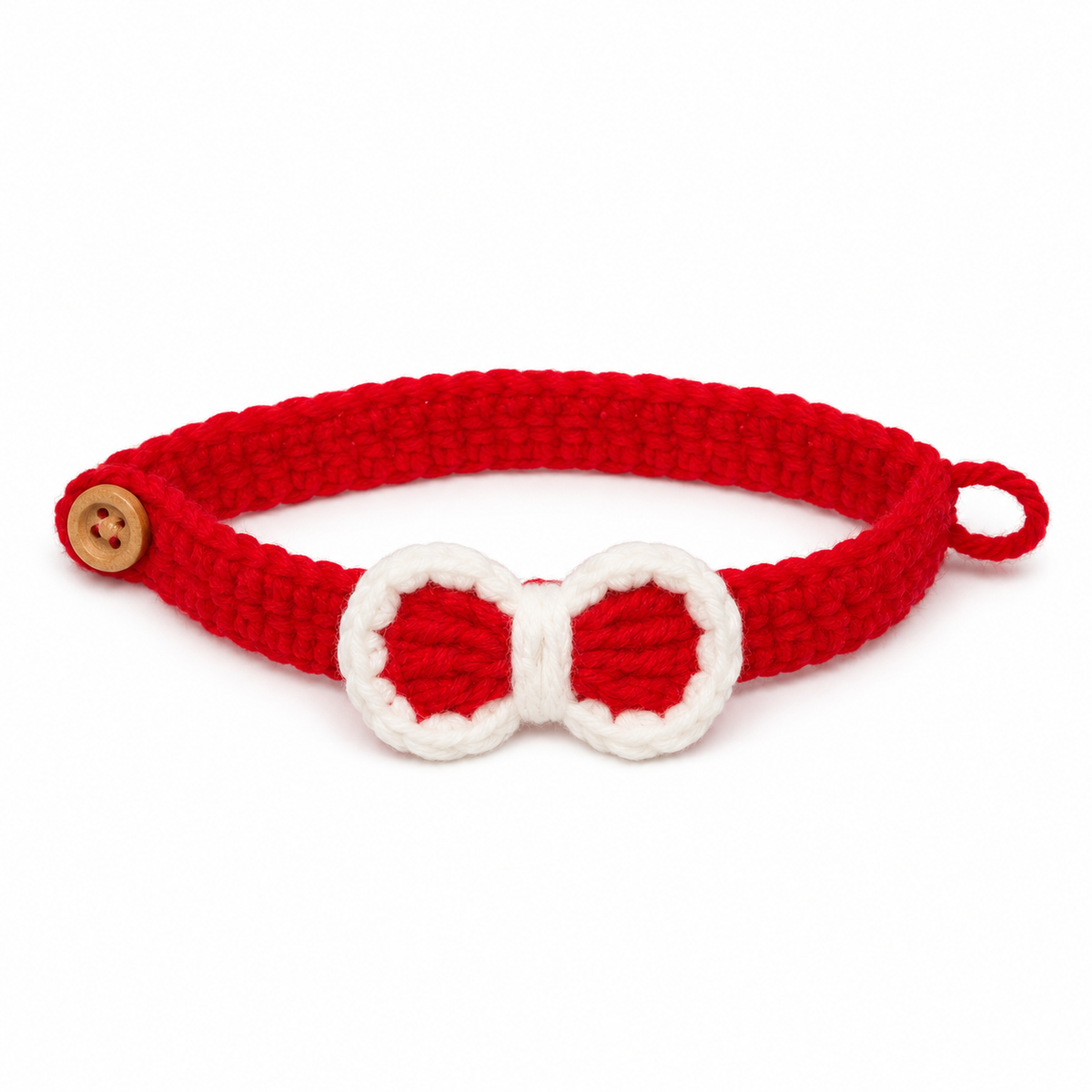 Crochet Bow Button Collar - Red Bow