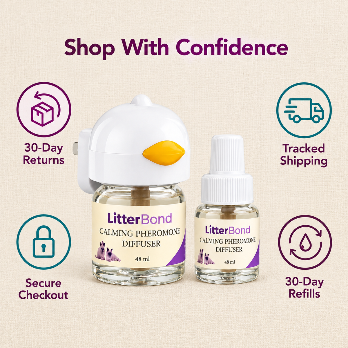 LitterBond Calming Diffuser Refill 3-Pack - 30-day returns, tracked shipping, secure checkout