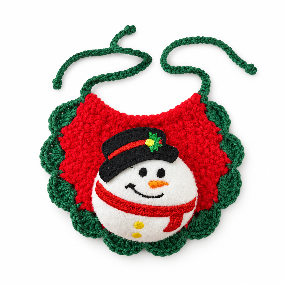 Red Crochet Plush Patch Bib - Snowman