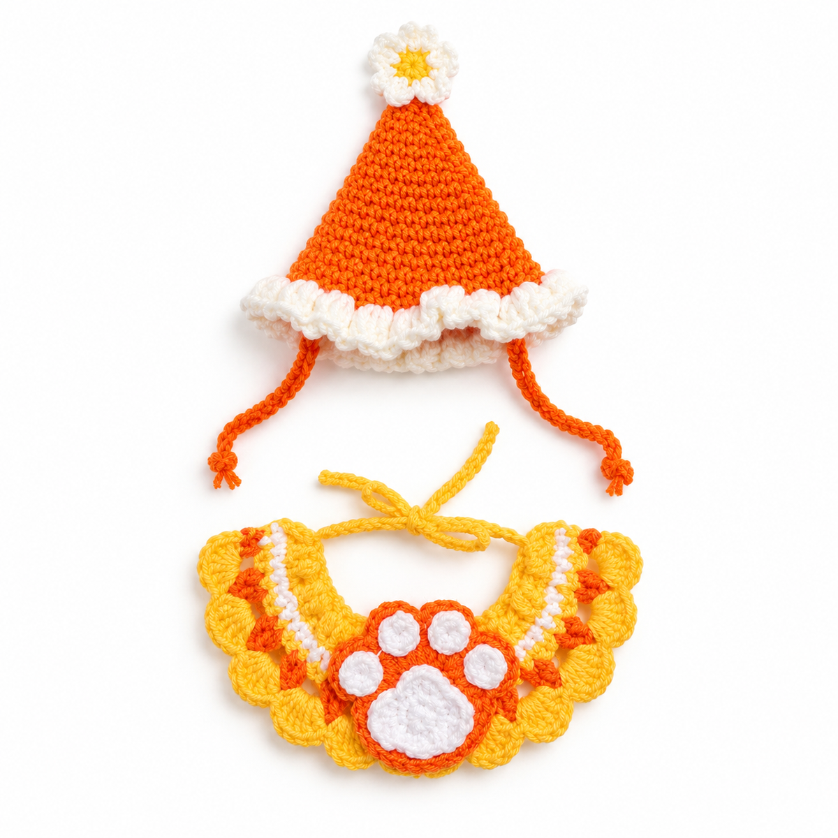 Flower Party Hat & Collar Options - Orange Paw Set